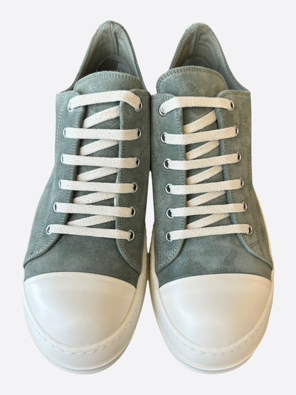 Rick Owens Green & White Suede Low Top Sneakers