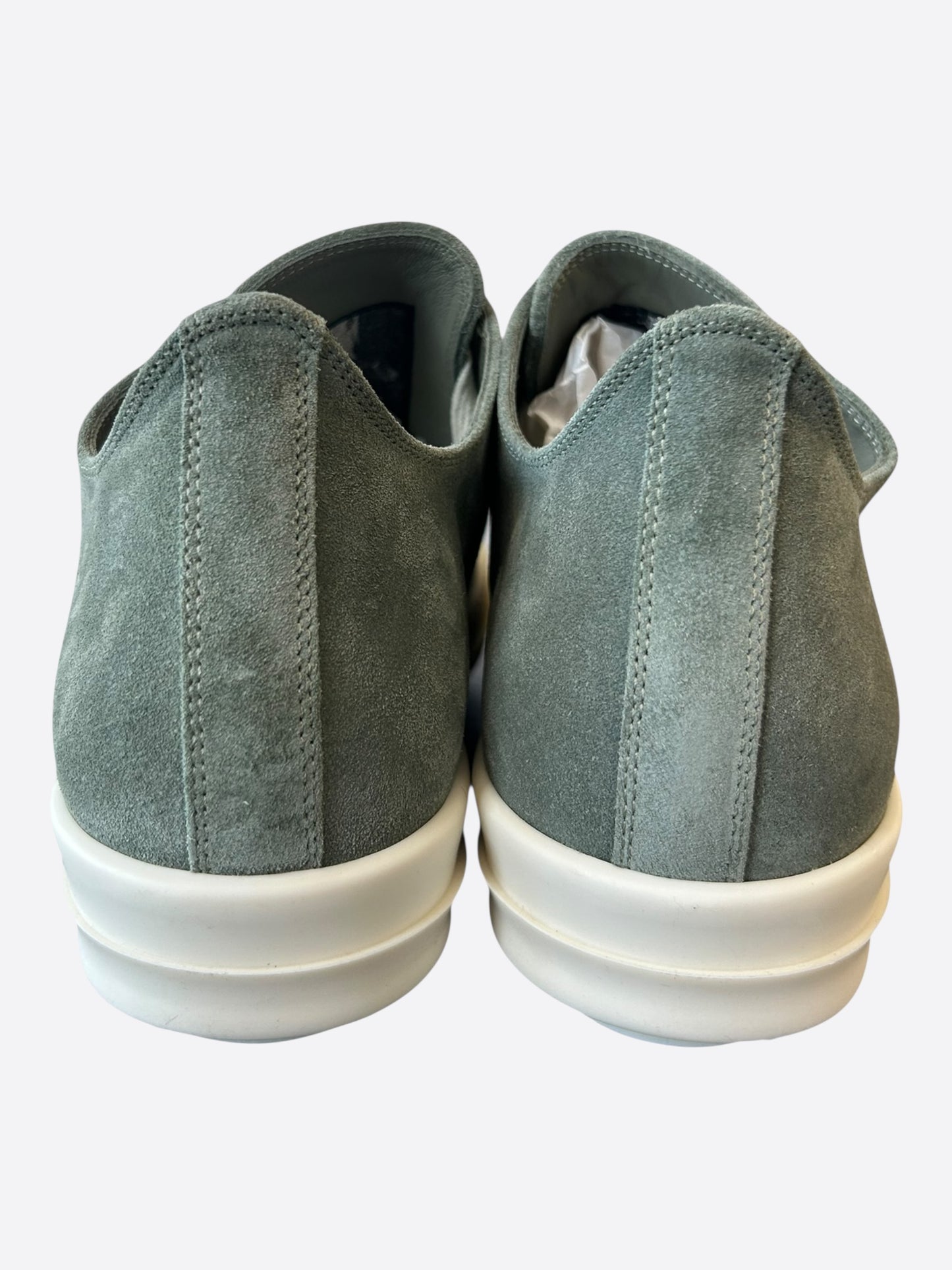 Rick Owens Green & White Suede Low Top Sneakers