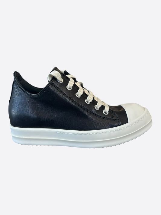 Rick Owens Black & White Leather Women's Low Top Sneakers
