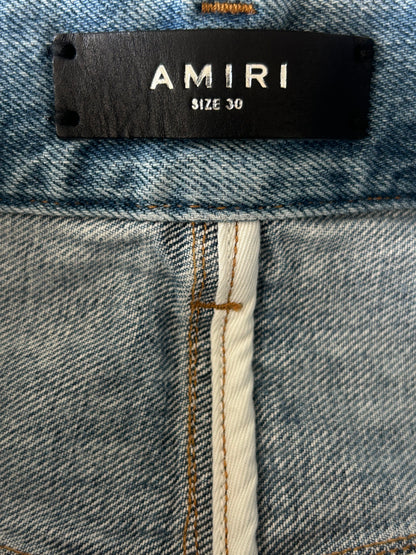 Amiri Blue & White Gradient Bones Applique Distressed Straight Jeans