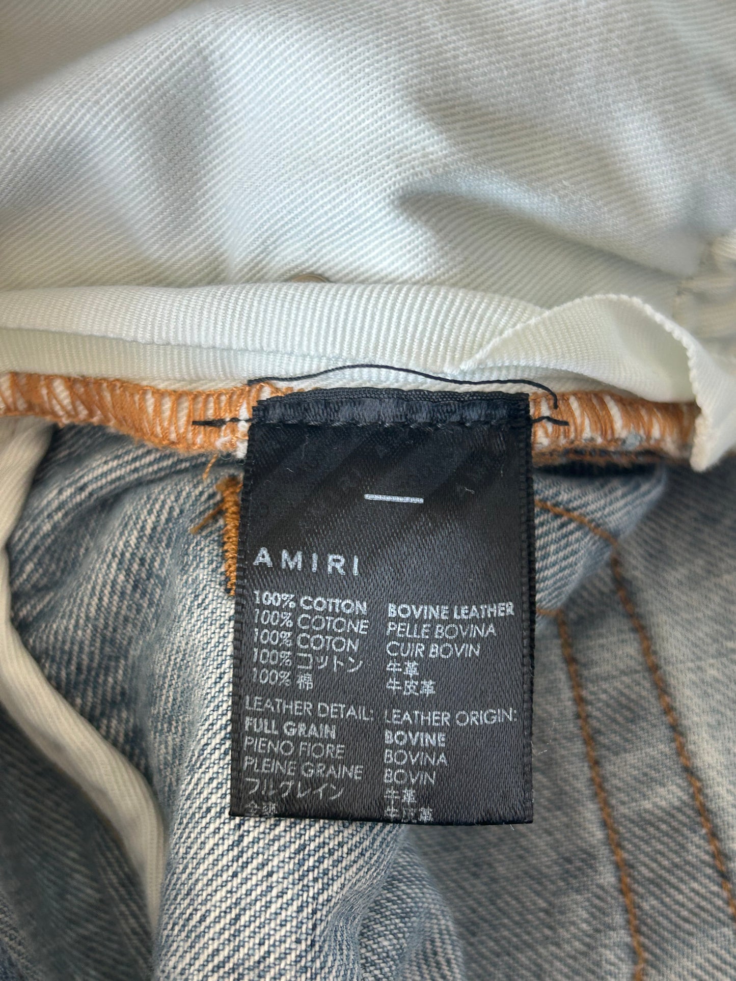 Amiri Blue & White Gradient Bones Applique Distressed Straight Jeans
