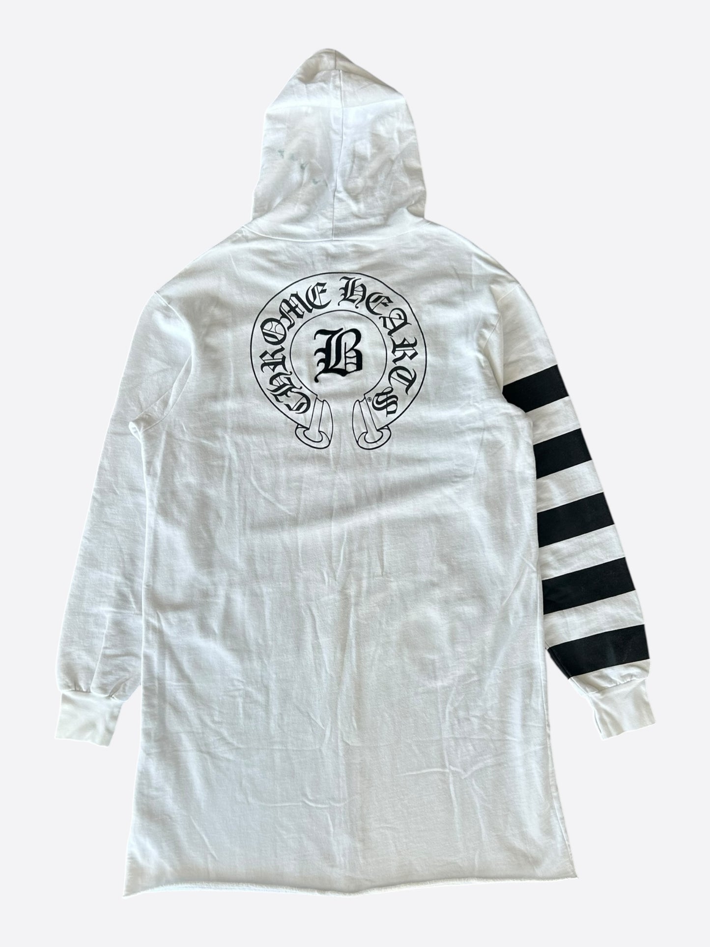 Chrome Hearts Bella Hadid White & Black Horseshoe Logo Striped Hoodie