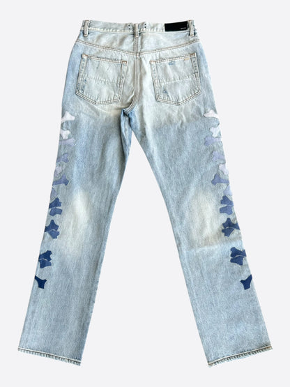 Amiri Blue & White Gradient Bones Applique Distressed Straight Jeans