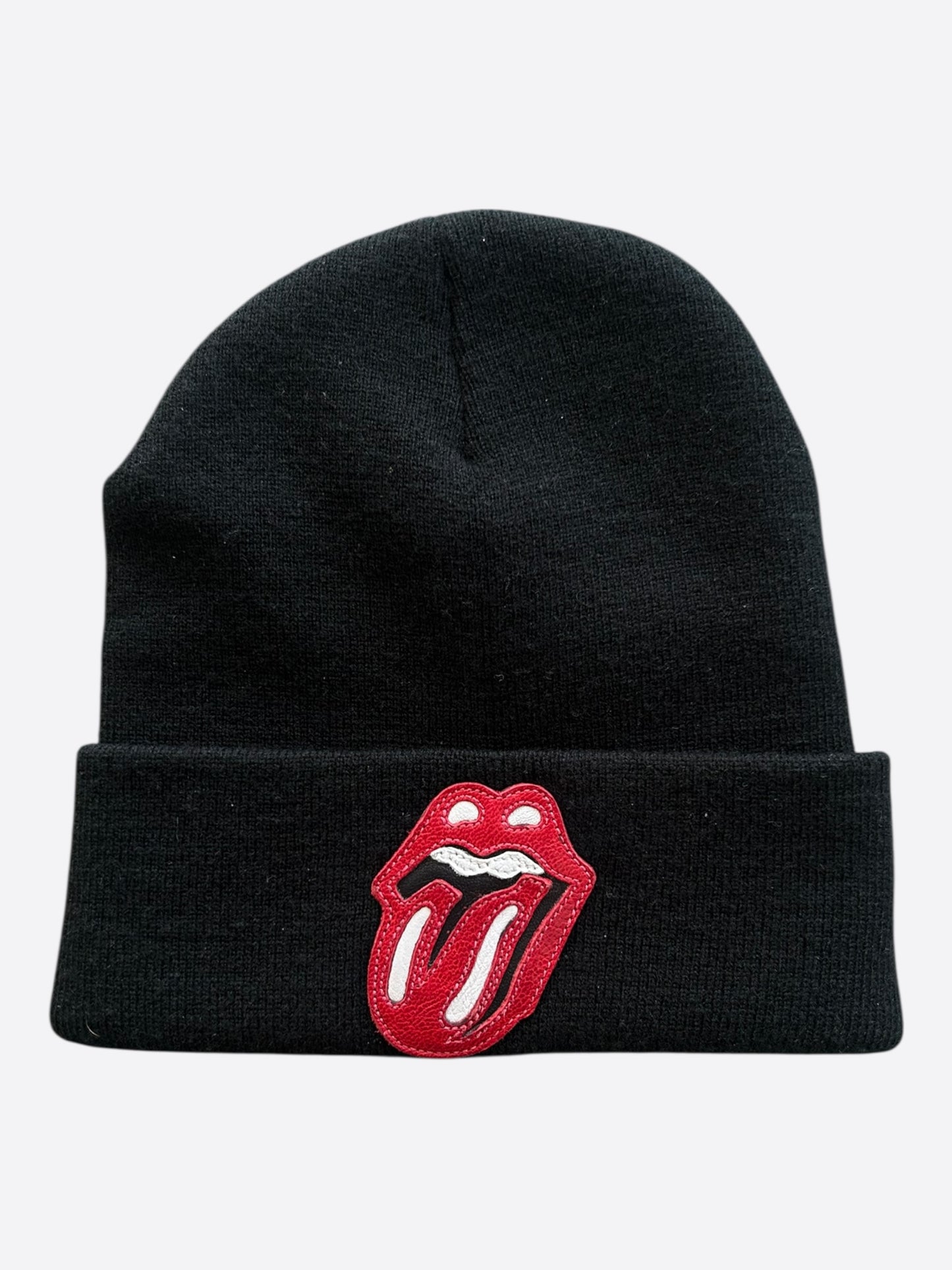 Chrome Hearts Rolling Stones Black & Red Leather Patch Beanie