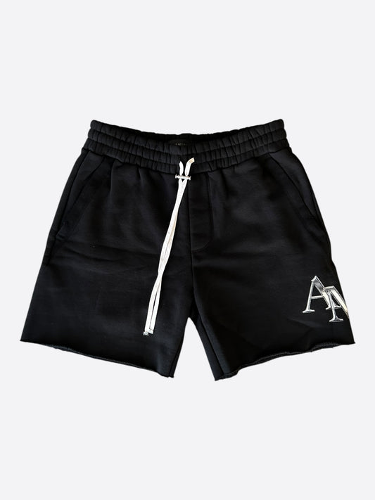Amiri Black & Chrome Logo Staggered Shorts
