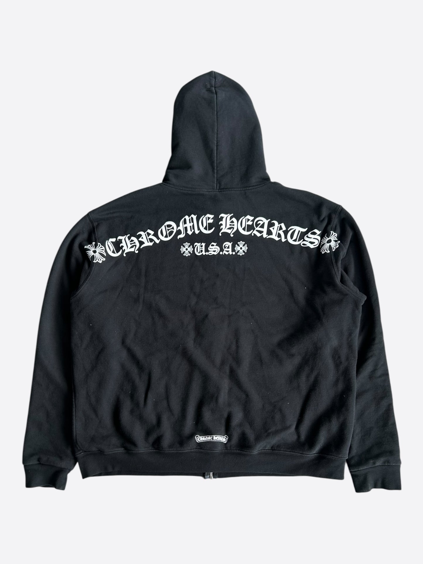 Chrome Hearts Black & White T-Bar Logo Thermal Zip Up Hoodie