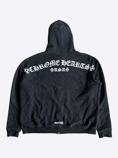 Chrome Hearts Black & White T-Bar Logo Thermal Zip Up Hoodie