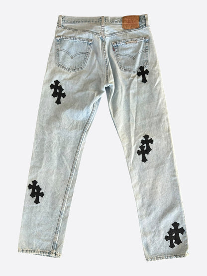 Chrome Hearts Levi's Blue & Black Cross Patch Jeans