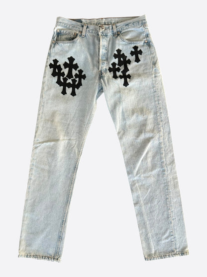 Chrome Hearts Levi's Blue & Black Cross Patch Jeans