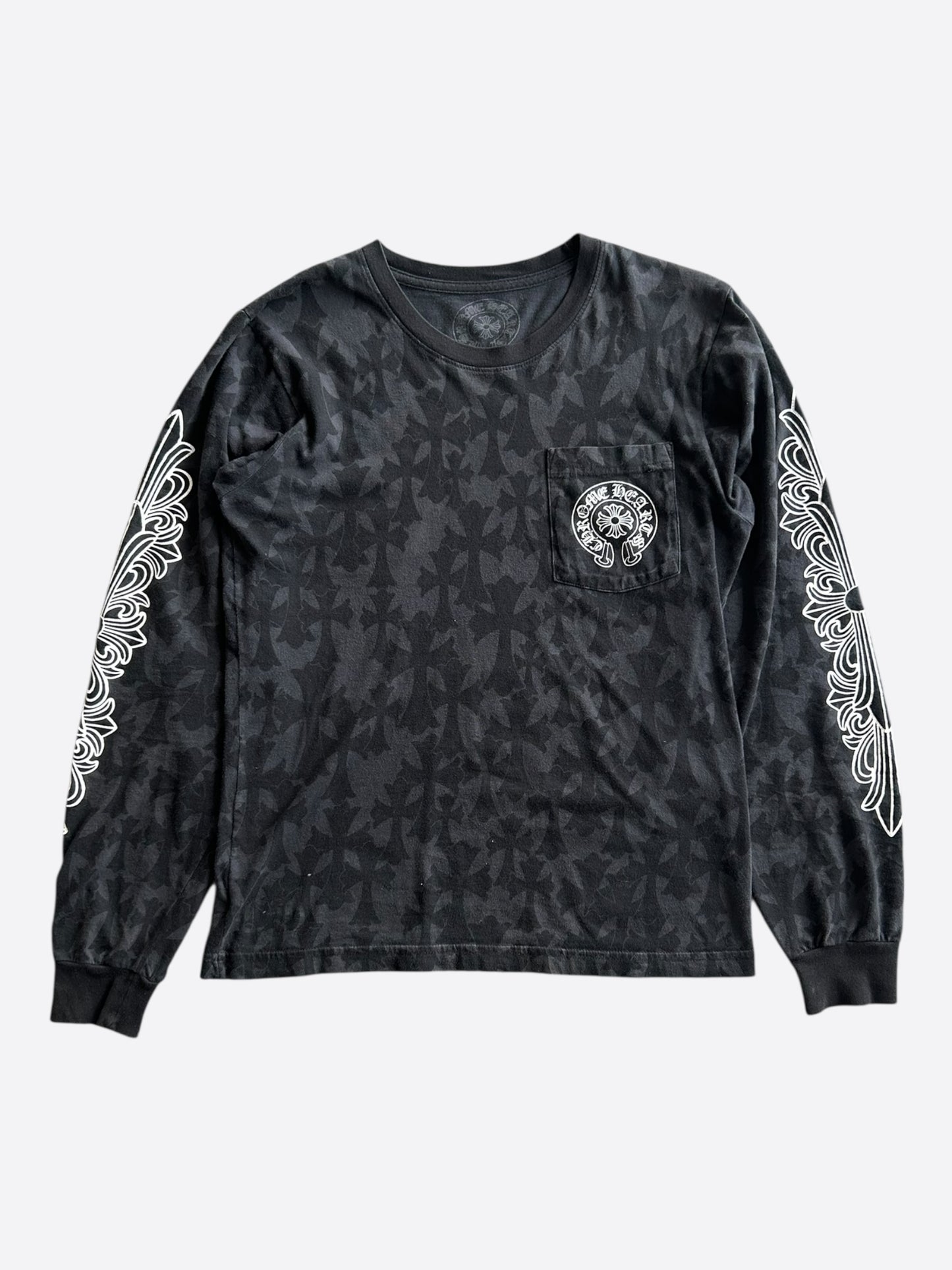 Chrome Hearts Black & White Cemetery Jacquard Horseshoe Logo Longsleeve T-Shirt