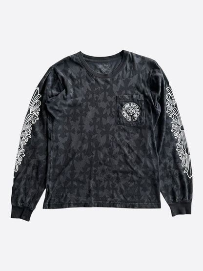 Chrome Hearts Black & White Cemetery Jacquard Horseshoe Logo Longsleeve T-Shirt