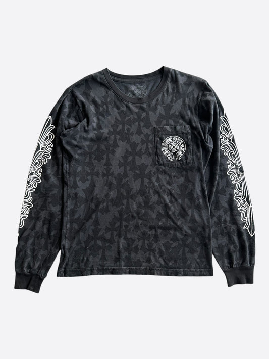 Chrome Hearts Black & White Cemetery Jacquard Horseshoe Logo Longsleeve T-Shirt