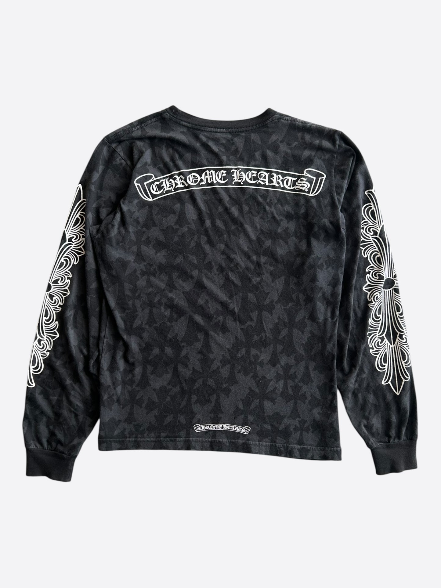 Chrome Hearts Black & White Cemetery Jacquard Horseshoe Logo Longsleeve T-Shirt