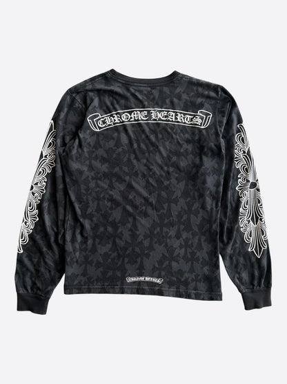 Chrome Hearts Black & White Cemetery Jacquard Horseshoe Logo Longsleeve T-Shirt