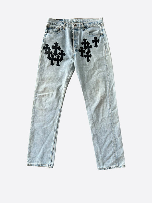 Chrome Hearts Levi's Blue & Black Cross Patch Jeans