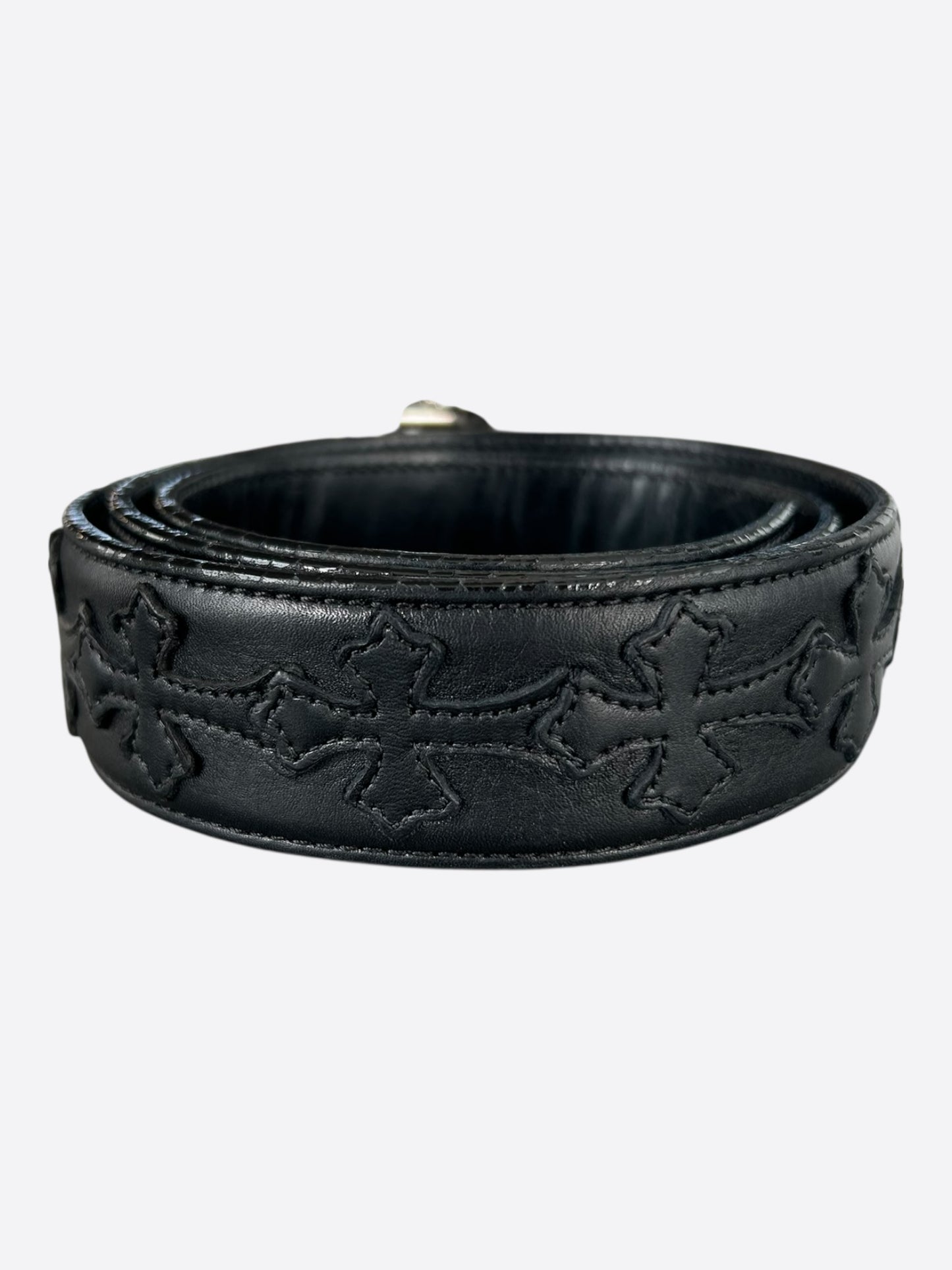 Chrome Hearts Black & Silver Cross Patch Oval Belt