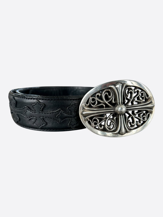 Chrome Hearts Black & Silver Cross Patch Oval Belt