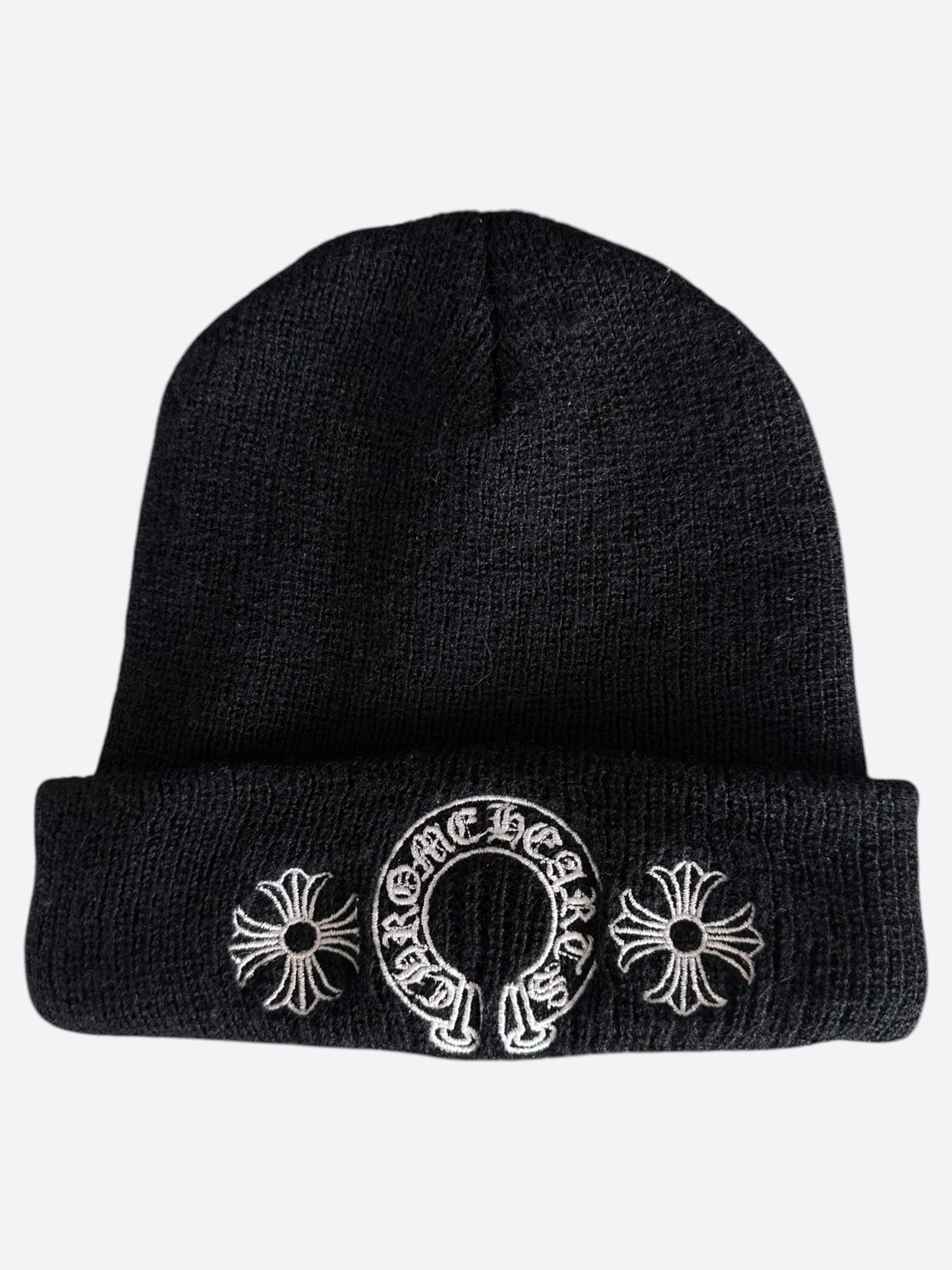 Chrome Hearts Black & White Horseshoe Logo Wool Beanie