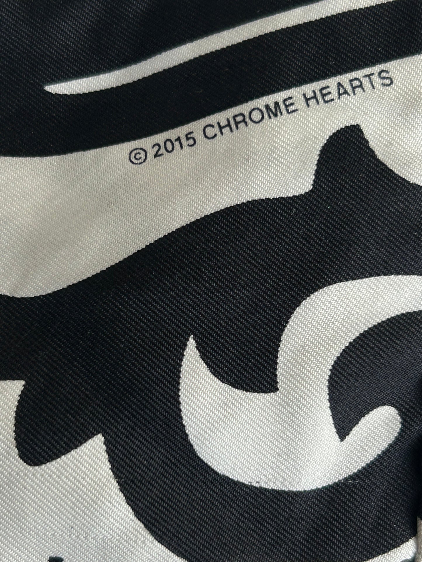 Chrome Hearts White & Black Stencil Graphic Silk Scarf