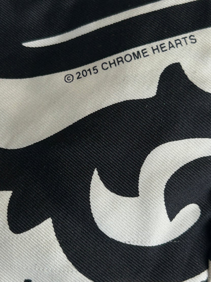 Chrome Hearts White & Black Stencil Graphic Silk Scarf