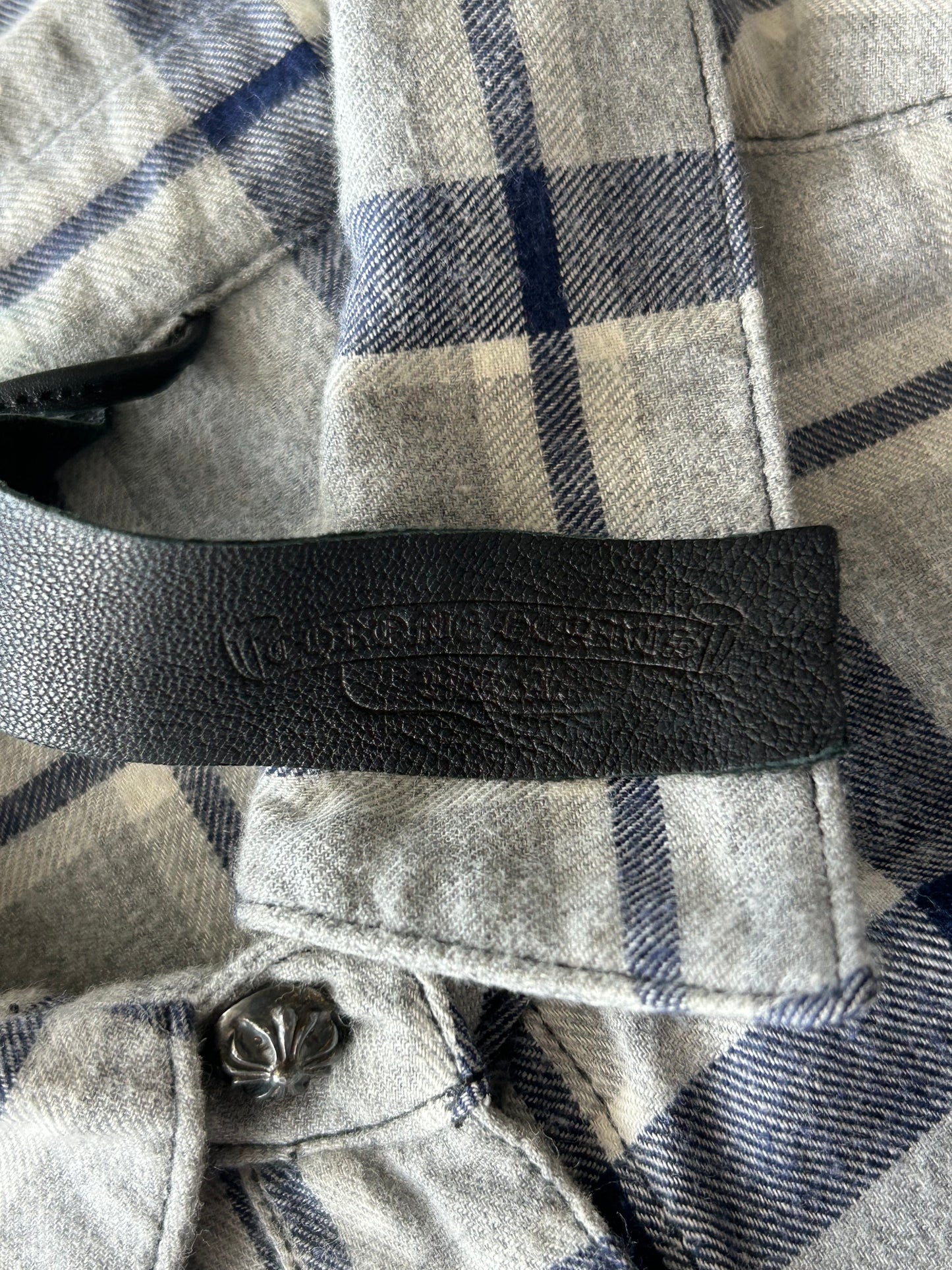 Chrome Hearts Grey & Blue Cross Patch Elongated Flannel