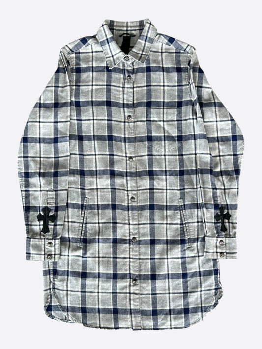 Chrome Hearts Grey & Blue Cross Patch Elongated Flannel