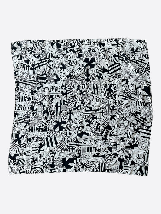 Chrome Hearts White & Black Stencil Graphic Silk Scarf