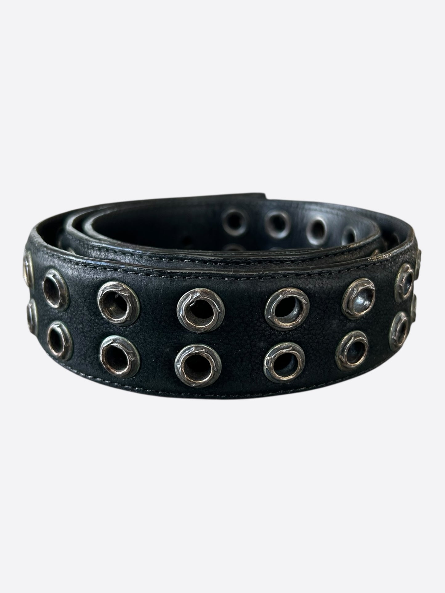Chrome Hearts Black & Silver Double Stud Black Leather Belt