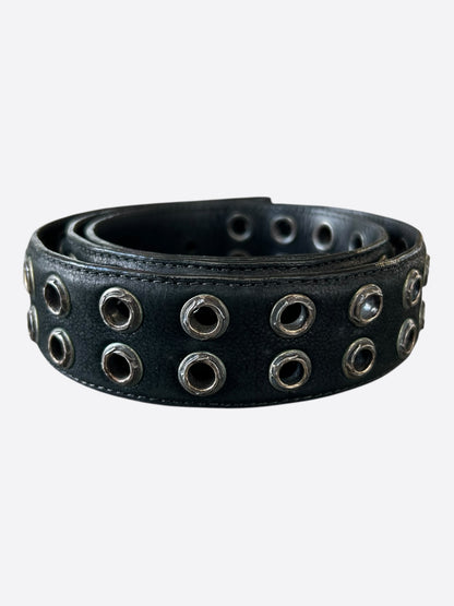 Chrome Hearts Black & Silver Double Stud Black Leather Belt