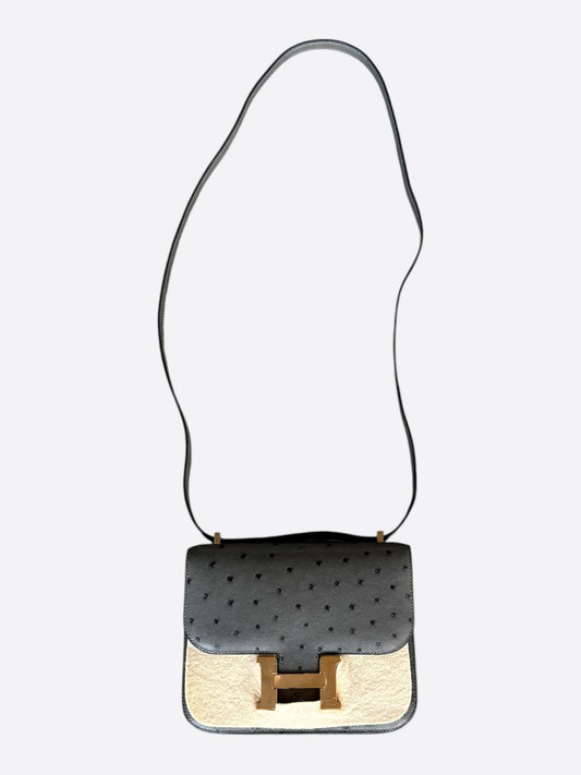 Hermes Grey Ostrich & Gold Hardware Constance 18