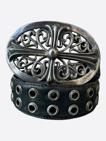 Chrome Hearts Black & Silver XL Oval Cross Double Stud Belt