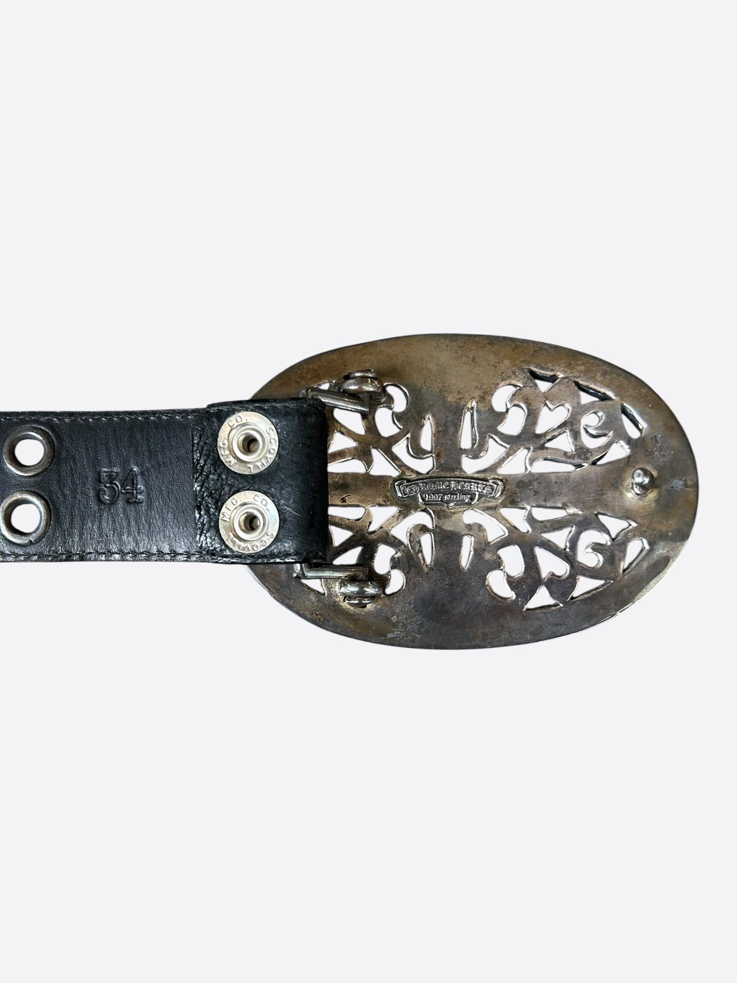 Chrome Hearts Black & Silver XL Oval Cross Double Stud Belt