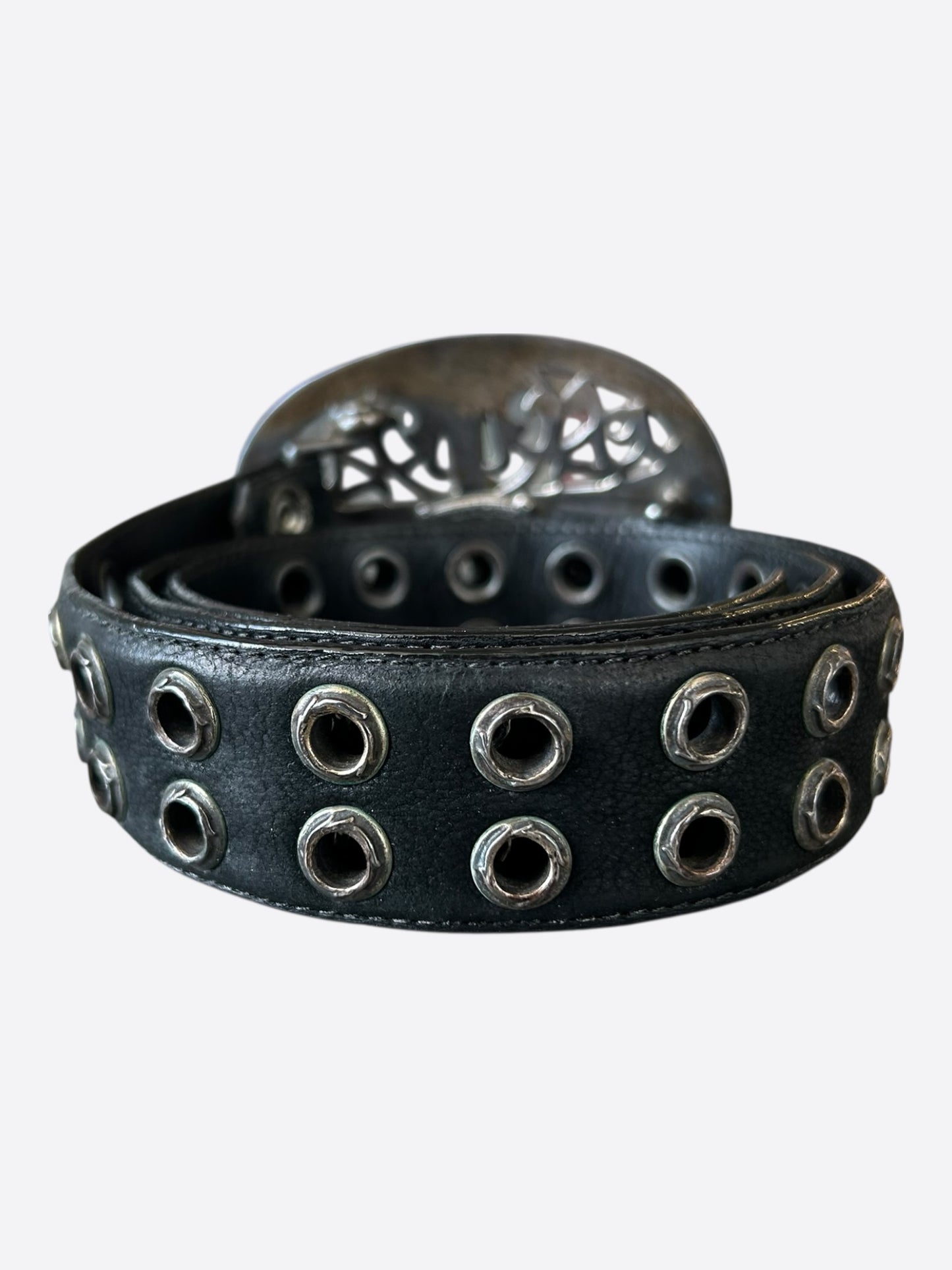 Chrome Hearts Black & Silver XL Oval Cross Double Stud Belt