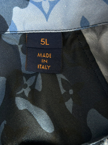 Louis Vuitton Blue Camouflage Monogram Silk Button Up Shirt