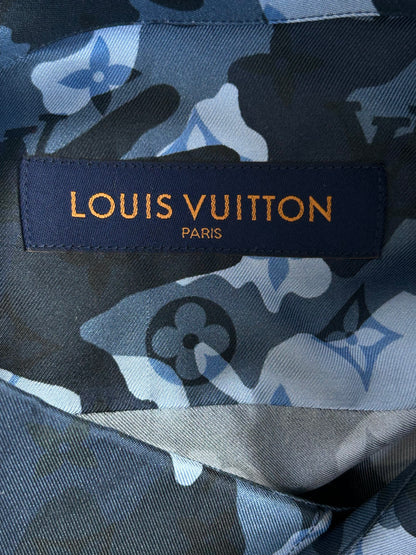 Louis Vuitton Blue Camouflage Monogram Silk Button Up Shirt