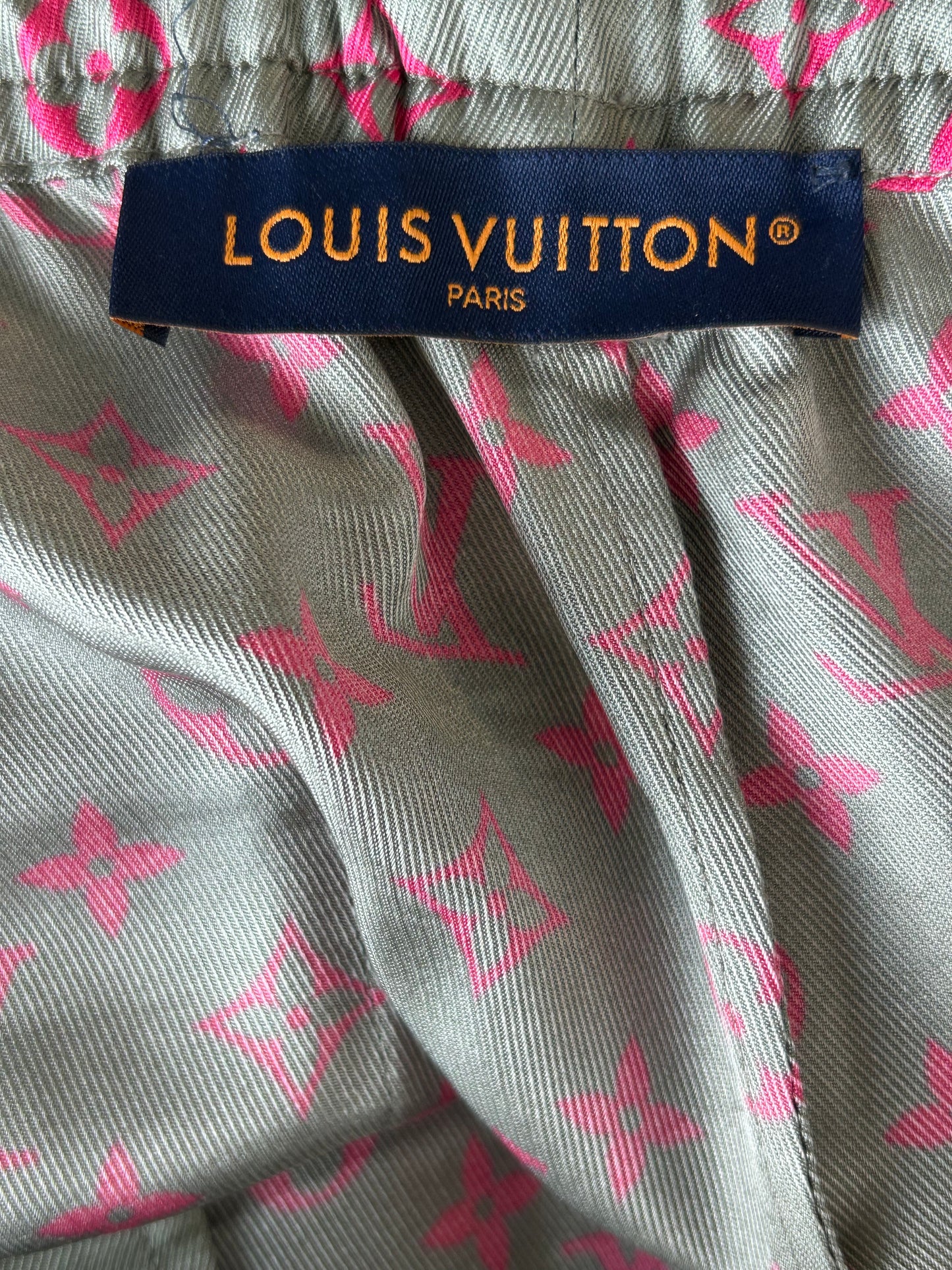 Louis Vuitton Grey & Pink Monogram Silk Pants