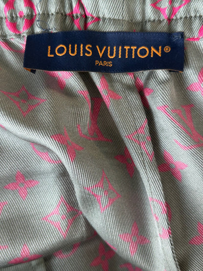 Louis Vuitton Grey & Pink Monogram Silk Pants