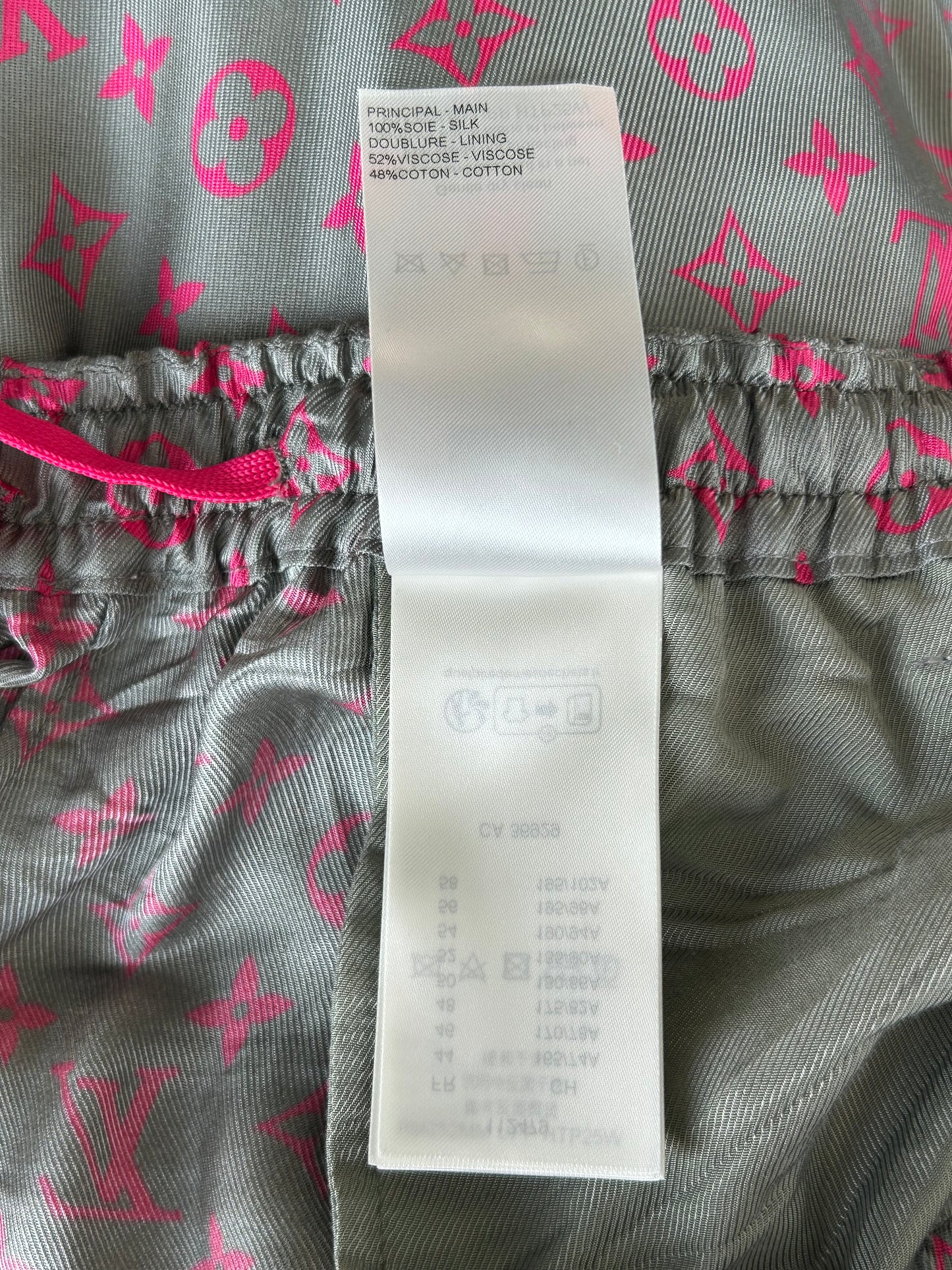 Louis Vuitton Grey & Pink Monogram Silk Pants