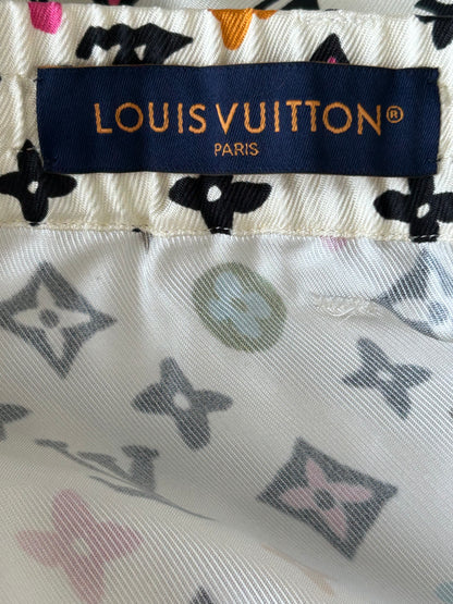 Louis Vuitton Tyler Cream Multicolor Monogram Silk Shorts