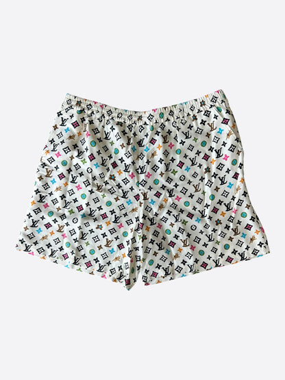 Louis Vuitton Tyler Cream Multicolor Monogram Silk Shorts