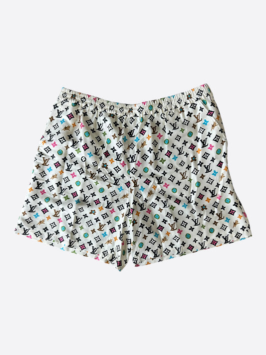 Louis Vuitton Tyler Cream Multicolor Monogram Silk Shorts