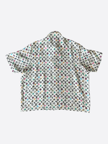 Louis Vuitton Tyler Cream Multicolor Monogram Silk Button Up Shirt