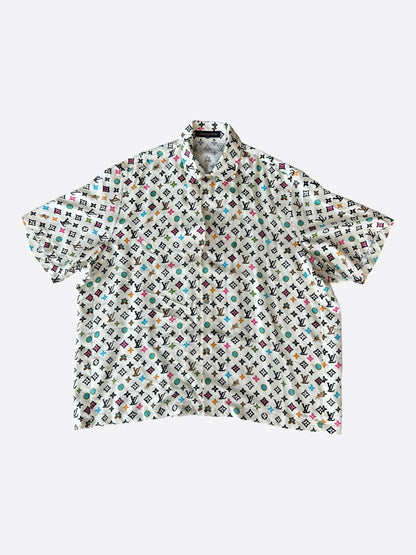 Louis Vuitton Tyler Cream Multicolor Monogram Silk Button Up Shirt