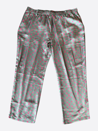 Louis Vuitton Grey & Pink Monogram Silk Pants