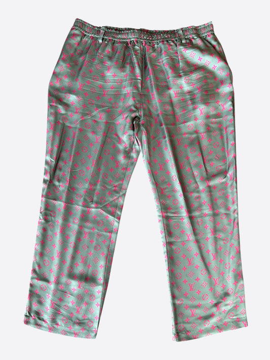 Louis Vuitton Grey & Pink Monogram Silk Pants