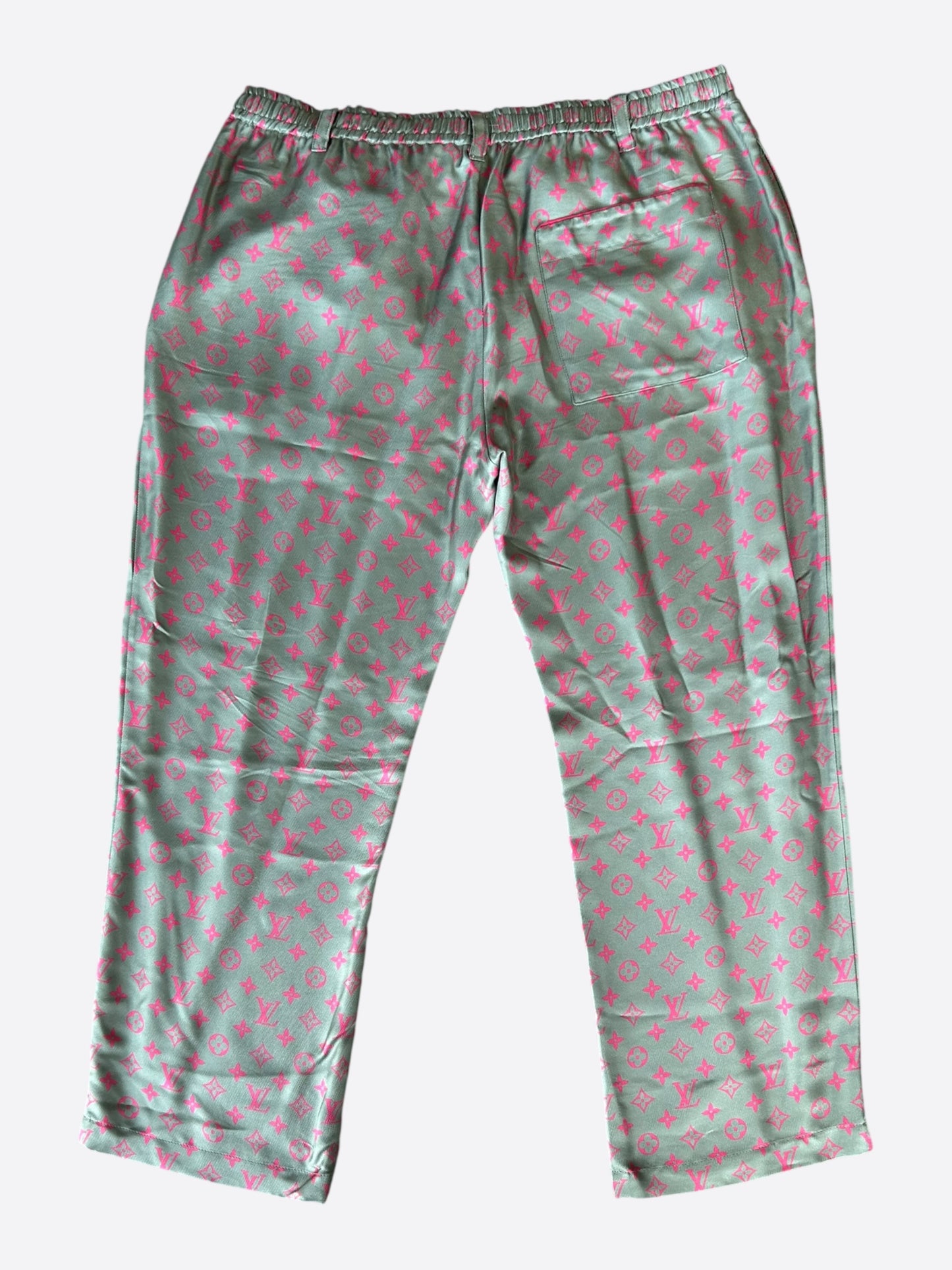 Louis Vuitton Grey & Pink Monogram Silk Pants