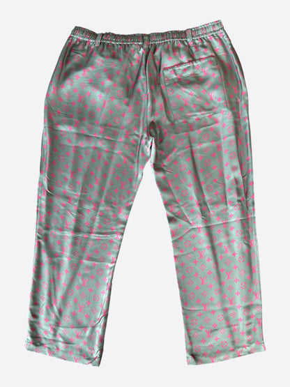 Louis Vuitton Grey & Pink Monogram Silk Pants
