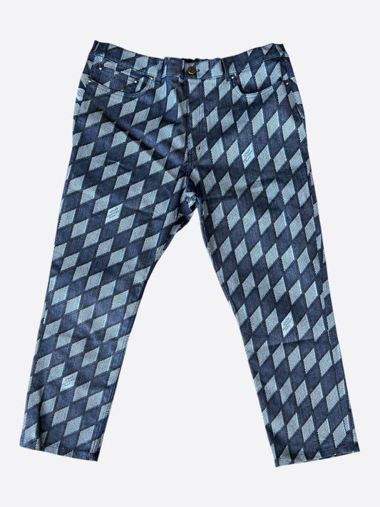 Louis Vuitton Blue Checkered Jeans