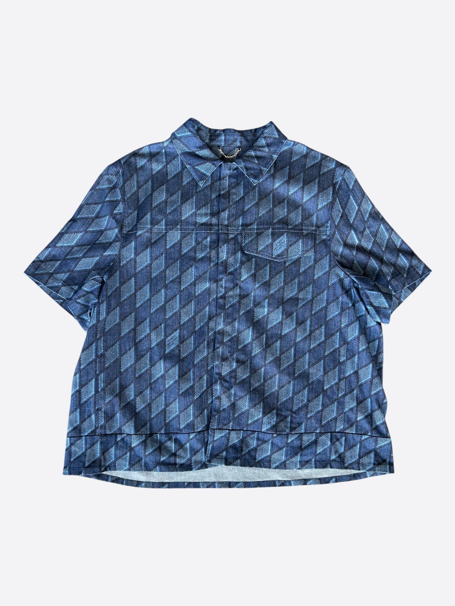 Louis Vuitton Blue Checkered Short Sleeve Button Up Shirt