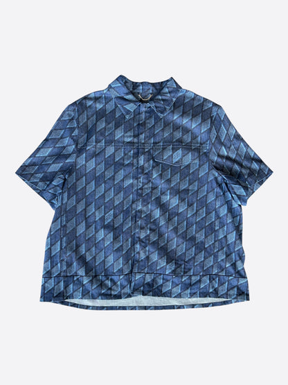 Louis Vuitton Blue Checkered Short Sleeve Button Up Shirt